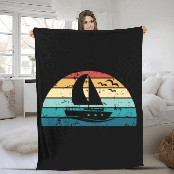 Discover Retro Boating Sunset Vintage boat Sunrise Fleece Blankets