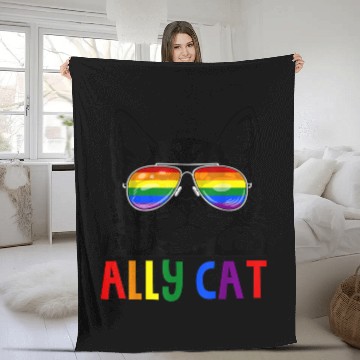 Discover Ally Cat LGBT Gay Rainbow Pride Flag Fleece Blankets