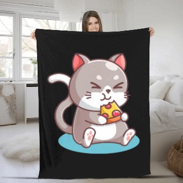 Discover Cat Eating A Pizza Fleece Blankets