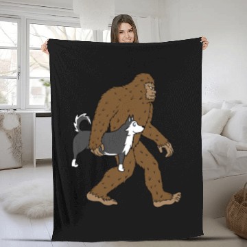 Discover Bigfoot Sasquatch Carrying Husky Fleece Blankets