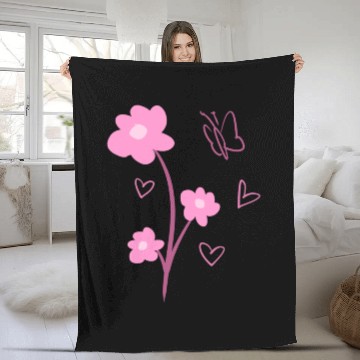 Discover flowers symbol plants nature butterfly pink Fleece Blankets