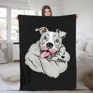 Discover Cute Pitbull I Love Mom Tattoo Fleece Blankets