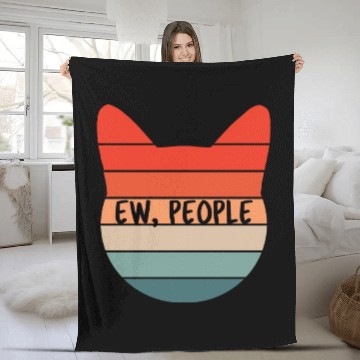 Discover Ew People Cat Retro Sunset Colors Fleece Blankets