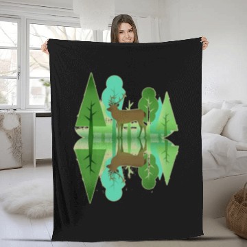 Discover Forest deer reflection Fleece Blankets