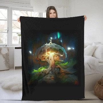 Discover Glowing Fantasy surreal Mushroom Tree Fleece Blankets