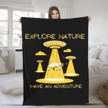 Discover Explore Nature have an adventure UFO Alien Fleece Blankets