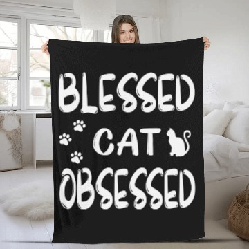 Discover blessed cat obsessed Fleece Blankets