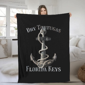 Discover Dry Tortugas Florida Keys Vacation Nautical Anchor Fleece Blankets