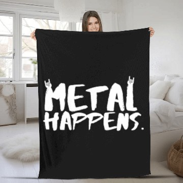Discover METAL Happens with Devil Horns Finger Gesture Fleece Blankets
