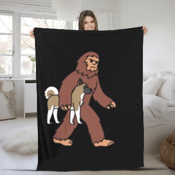 Discover Bigfoot Sasquatch Walking Akita Fleece Blankets