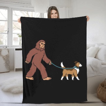 Discover Bigfoot Sasquatch Walking Shetland Sheepdog Fleece Blankets