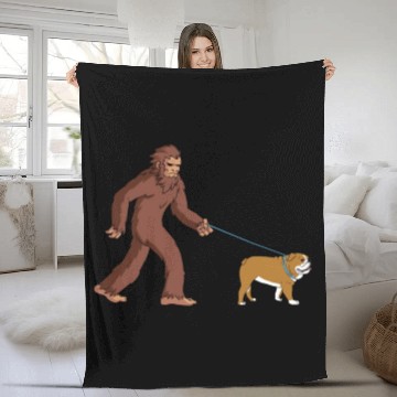 Discover Bigfoot Sasquatch Walking English Bulldog Fleece Blankets