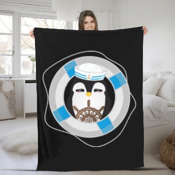 Discover cute penguin as a sailor in marine look Fleece Blankets
