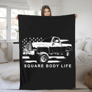 Discover Squarebody American Flag Square Body Truck Fleece Blankets