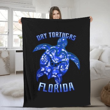 Discover Dry Tortugas Florida Keys Vacation Tribal Turtle Fleece Blankets