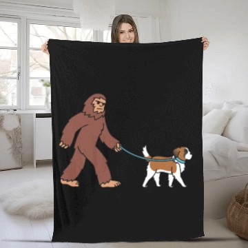 Discover Bigfoot Sasquatch Walking Saint Bernard Fleece Blankets