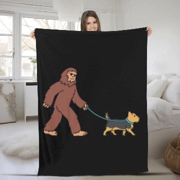Discover Bigfoot Sasquatch Walking Yorkshire Terrier Fleece Blankets