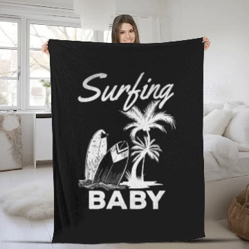 Discover Family Surfing Surfboard Surfing Wave Surfer I Fleece Blankets