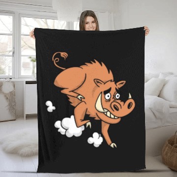 Discover Wild boar animal cartoon running Fleece Blankets