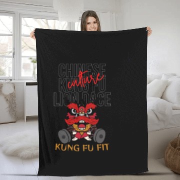Discover Chinese Kung Fu Lion Dance Culture Fleece Blankets