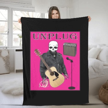 Discover Stand up unplug guitar player pink Fleece Blankets
