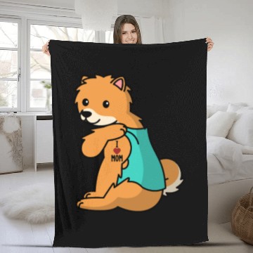 Discover I Love Mom Tattoo Pomeranian Fleece Blankets