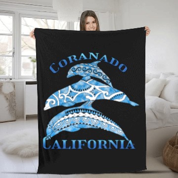 Discover Coranado California Vacation Tribal Dolphins Fleece Blankets