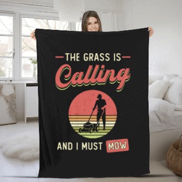 Discover Lawn Mower The Grass Is Calling Garden Lawn Mowing Fleece Blankets