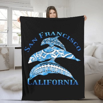 Discover San Francisco California Vacation Tribal Dolphins Fleece Blankets