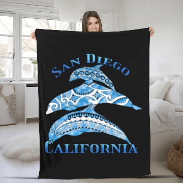 Discover San Diego California Vacation Tribal Dolphins Fleece Blankets