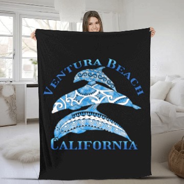 Discover Ventura Beach California Vacation Tribal Dolphins Fleece Blankets