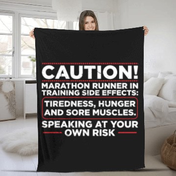 Discover Caution! Marathon Runner In Training Runner Fleece Blankets