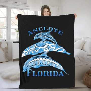 Discover Anclote Florida Vacation Tribal Dolphins Fleece Blankets
