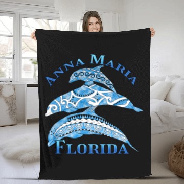 Discover Anna Maria Florida Vacation Tribal Dolphins Fleece Blankets