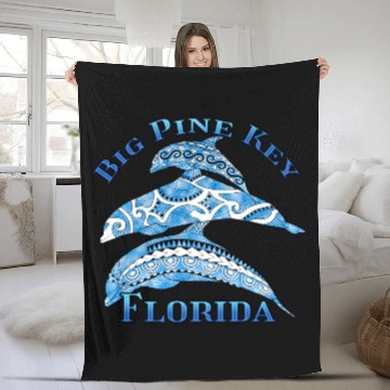 Discover Big Pine Key Florida Vacation Tribal Dolphins Fleece Blankets