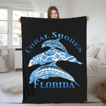 Discover Coral Shores Florida Vacation Tribal Dolphins Fleece Blankets