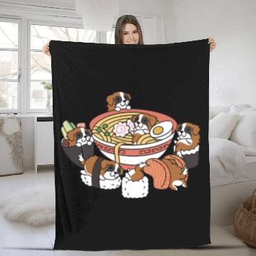 Discover Saint Bernard Ramen Sushi Fleece Blankets