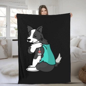 Discover I Love Dad Border Collie Fleece Blankets