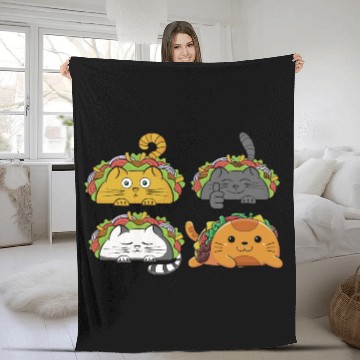 Discover Cute Taco Cats Mexican Taco Lover Fleece Blankets