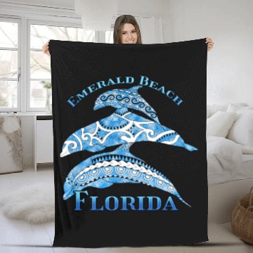 Discover Emerald Beach FloridaVacation Tribal Dolphins Fleece Blankets