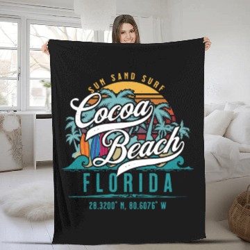 Discover Cocoa Beach Florida Retro Sun Sand Surf Surfing Baseball Jerseys Fleece Blankets