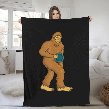 Discover Bigfoot Playing Disc Golf Funny Sasquatch Gift Fleece Blankets