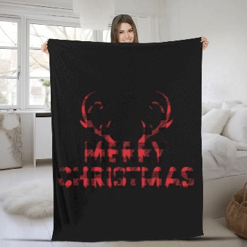 Discover Merry Christmas Buffalo Plaid Deer Antler Fleece Blankets