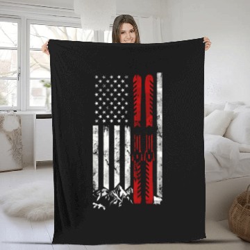 Discover Ski Us American Flag Skiing Fleece Blankets