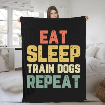 Discover Eat Sleep Train Dogs Trainer Training Gift Vintage Fleece Blankets