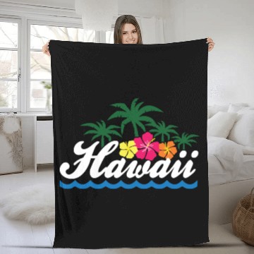 Discover Hawaii Hibiscus Hawaiian Islands Ocean Beach Aloha Fleece Blankets
