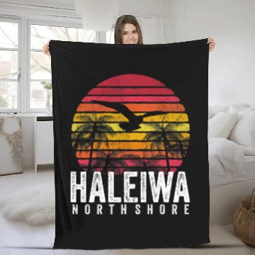 Discover Haleiwa Hawaii HI North Shore Sunset Surf Surfing Fleece Blankets