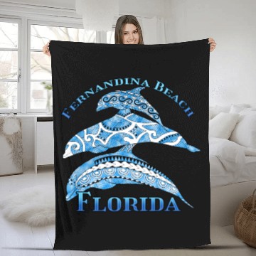 Discover Fernandina Beach Florida Vacation Tribal Dolphins Fleece Blankets