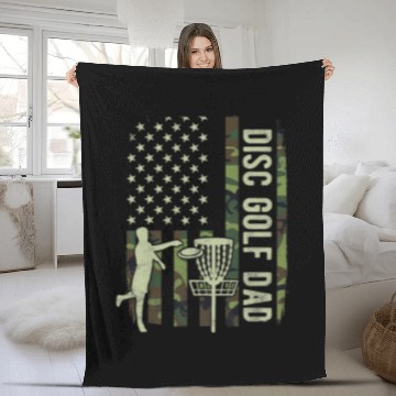 Discover Disc Golf Dad Camouflage American Flag Fathers Day Fleece Blankets