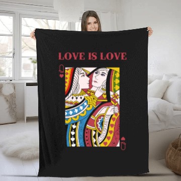Discover Love Is Love Queen Playing Card LGBT pride Lesbian Fleece Blankets